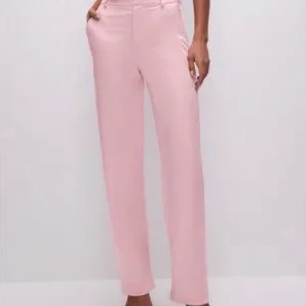 Good American Satin Straight Leg Trousers, sold on REVOLVE, Bubble Pink,  6/28